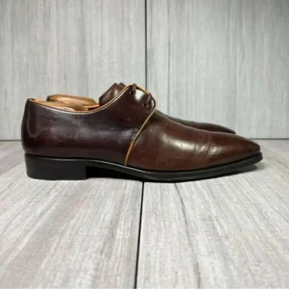 Mezlan Burgundy Orange Leather Lace Up Luxury Oxford Derby Dress Shoe Men Size 8